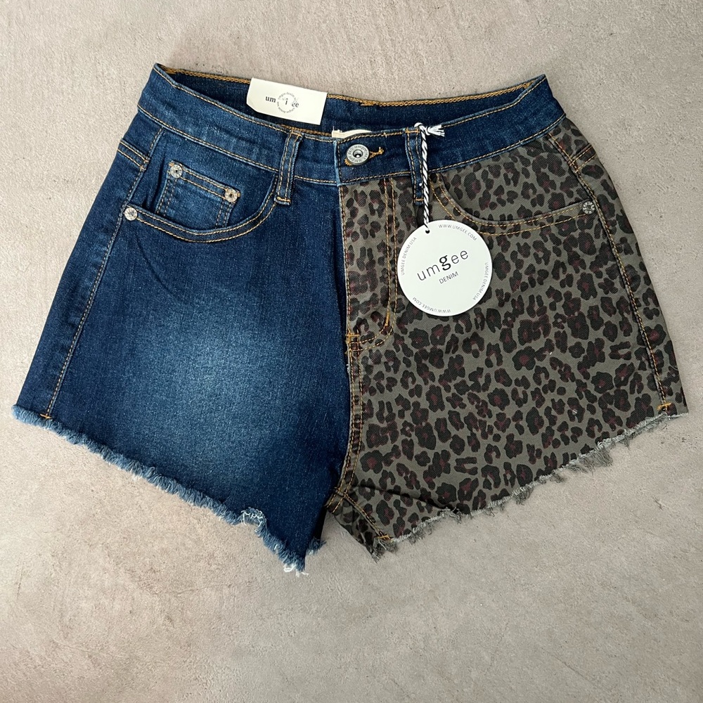 Umgee Denim and Leopard Print Jean Shorts